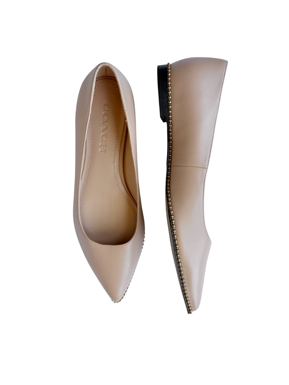 Coach Nude Leather Pointed Toe Flats Viviana Skimmer
